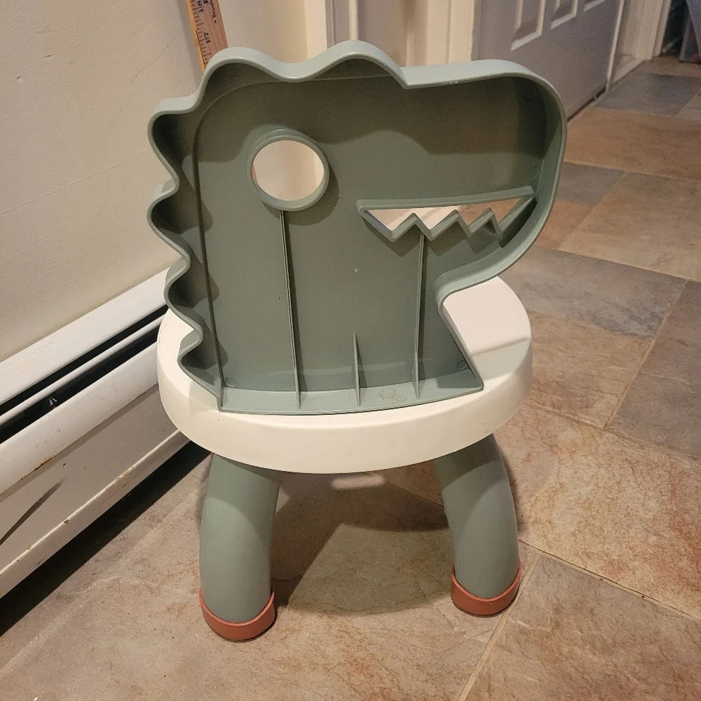 Dinosaur Themed Kids Stool Chair in Green and White Heavy Plastic - Picture 6 of 7
